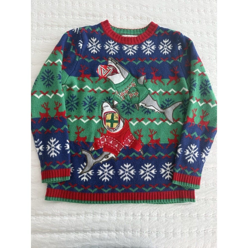Unisex Celebrate Together Ugly Christmas Sweater With Sharks Size Large